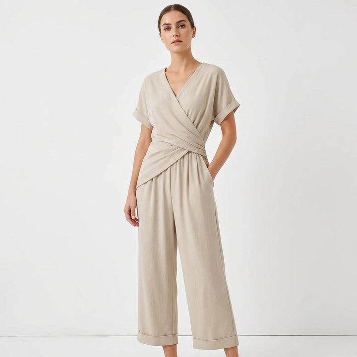 Paloma | Donna Tuta Incrociata a Manica Corta Elegante