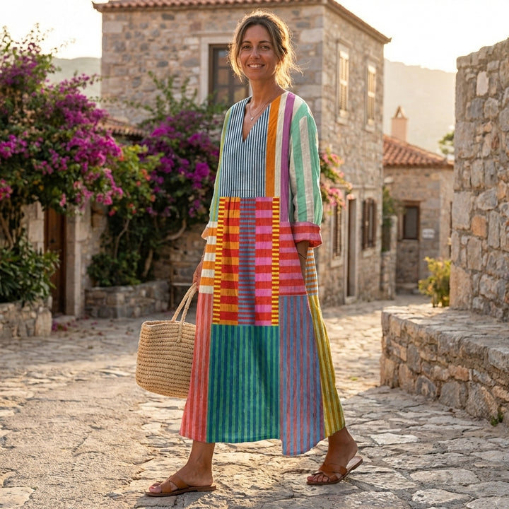 Paloma | Vestito Lungo Patchwork a Righe Donna Boho