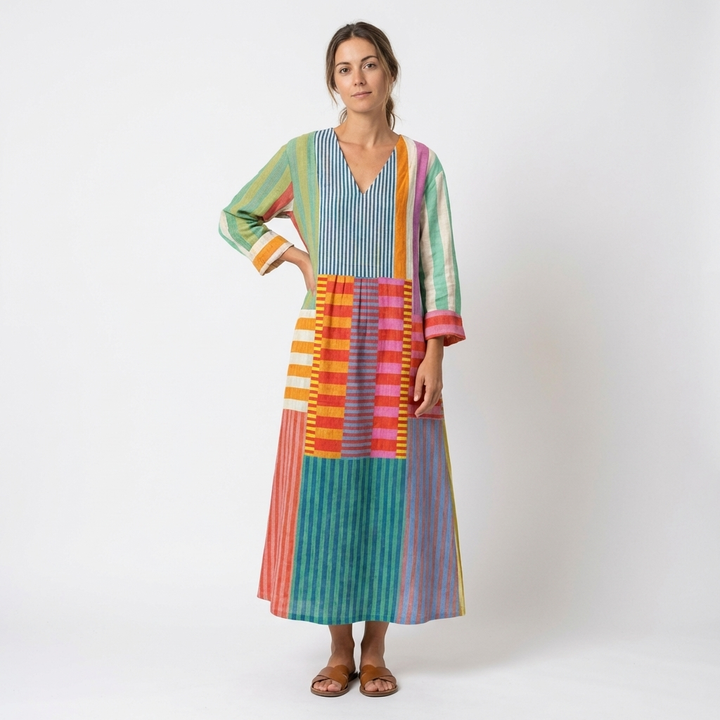 Paloma | Vestito Lungo Patchwork a Righe Donna Boho