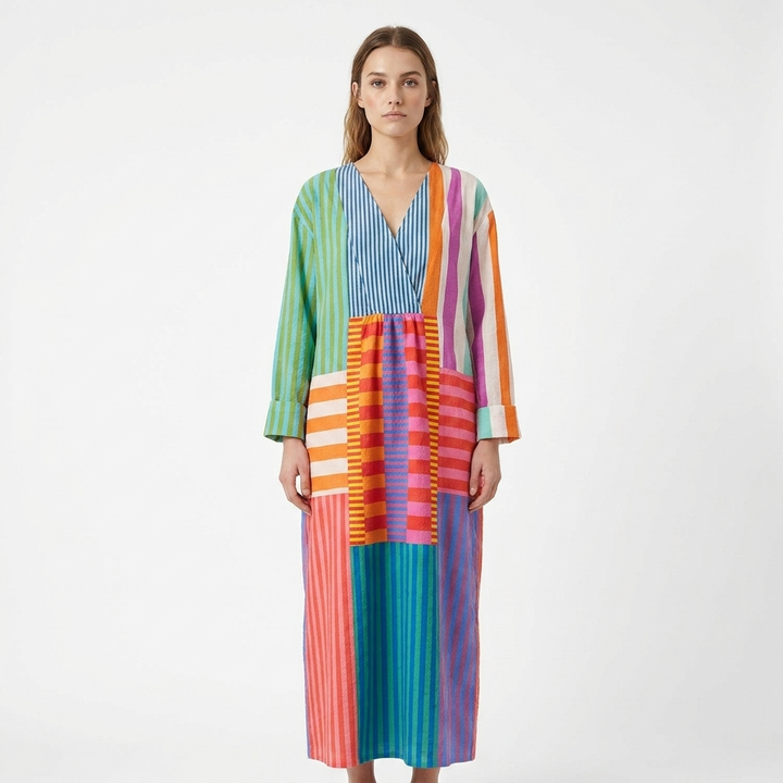 Paloma | Vestido Largo Patchwork Rayas Mujer Boho
