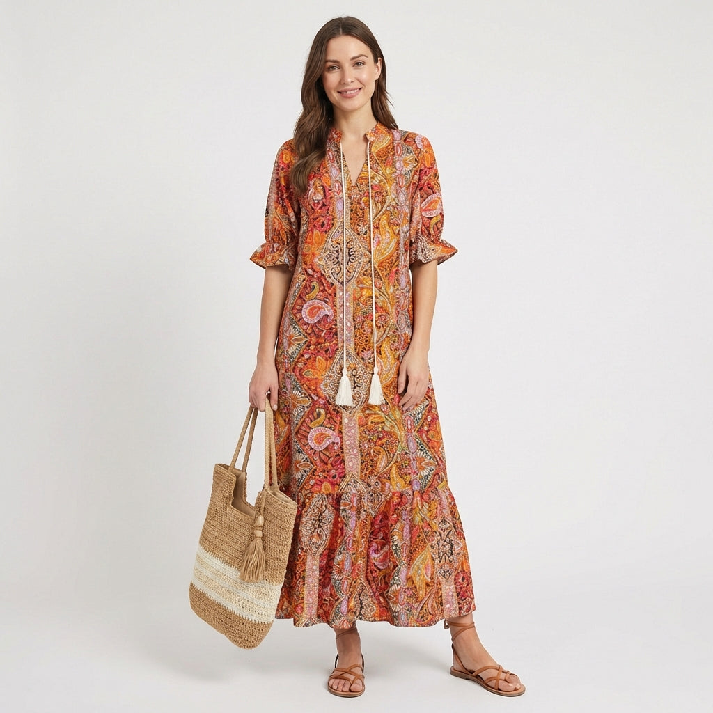 Remedios | Abito lungo Paisley con nappine donna Boho