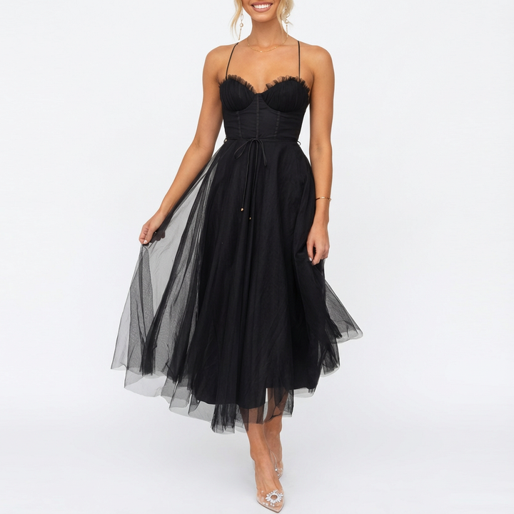 Rona | Vestito midi svasato con spalline sottili da donna