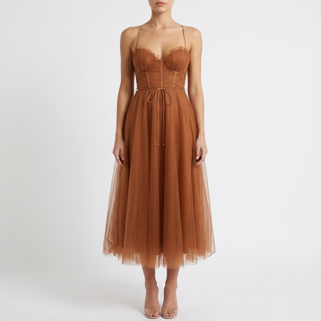 Rona | Vestito midi svasato con spalline sottili da donna