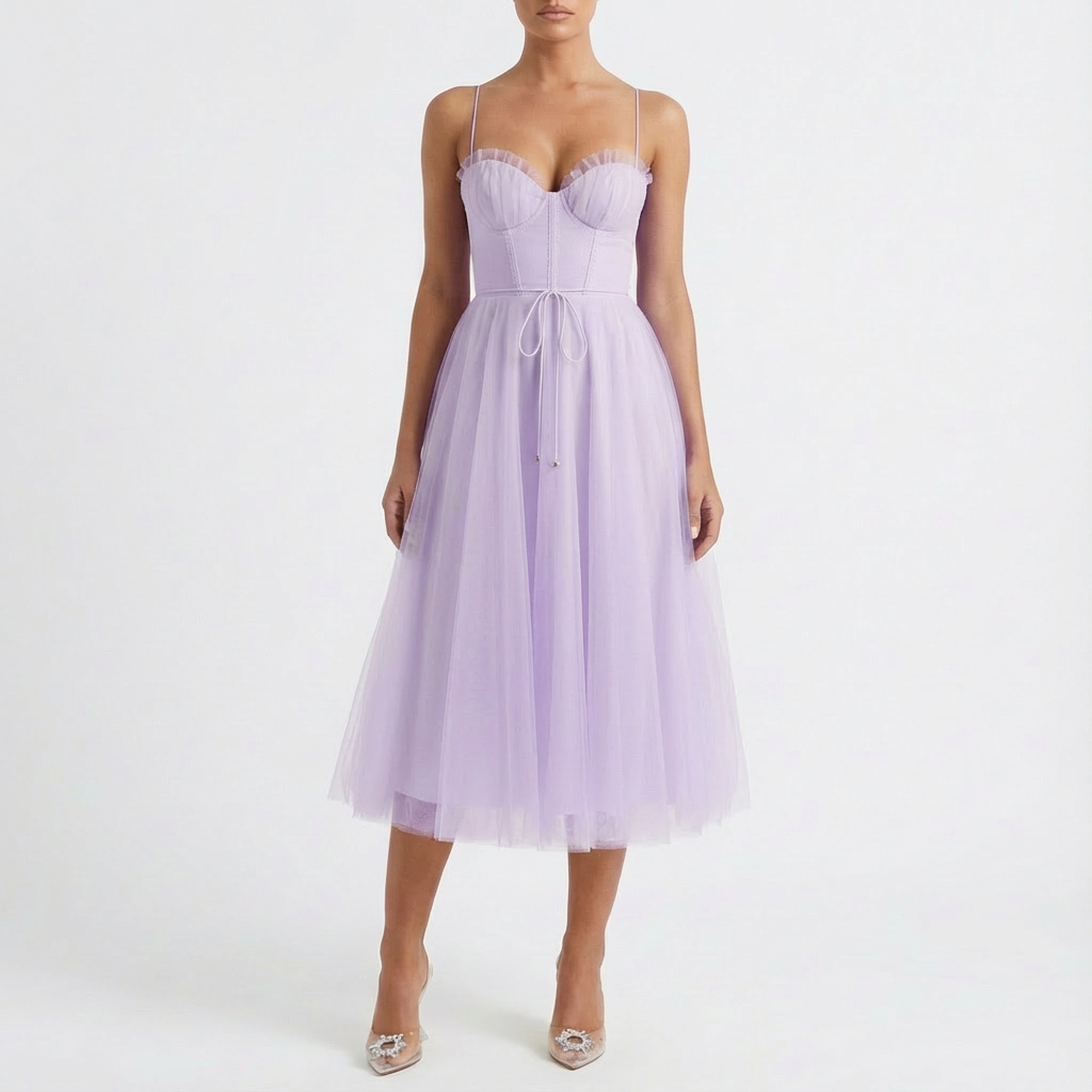 Rona | Vestito midi svasato con spalline sottili da donna