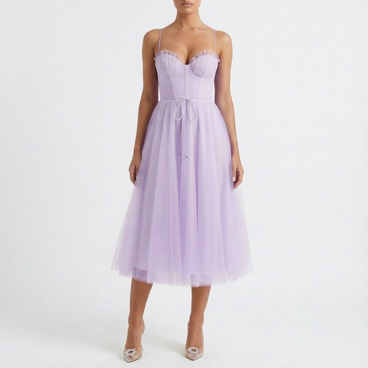 Rona | Vestito midi svasato con spalline sottili da donna