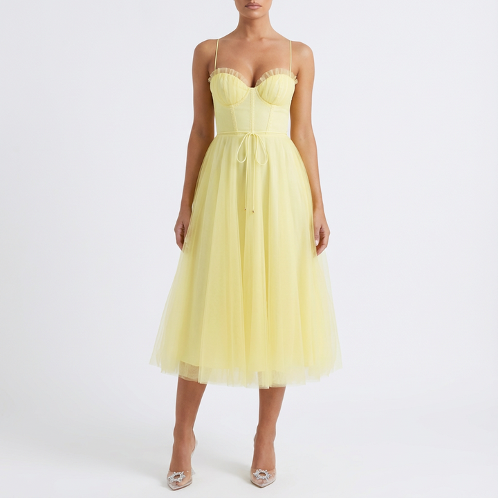 Rona | Vestito midi svasato con spalline sottili da donna