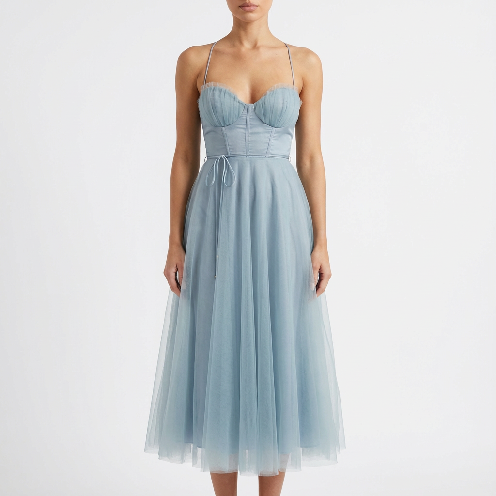 Rona | Vestito midi svasato con spalline sottili da donna