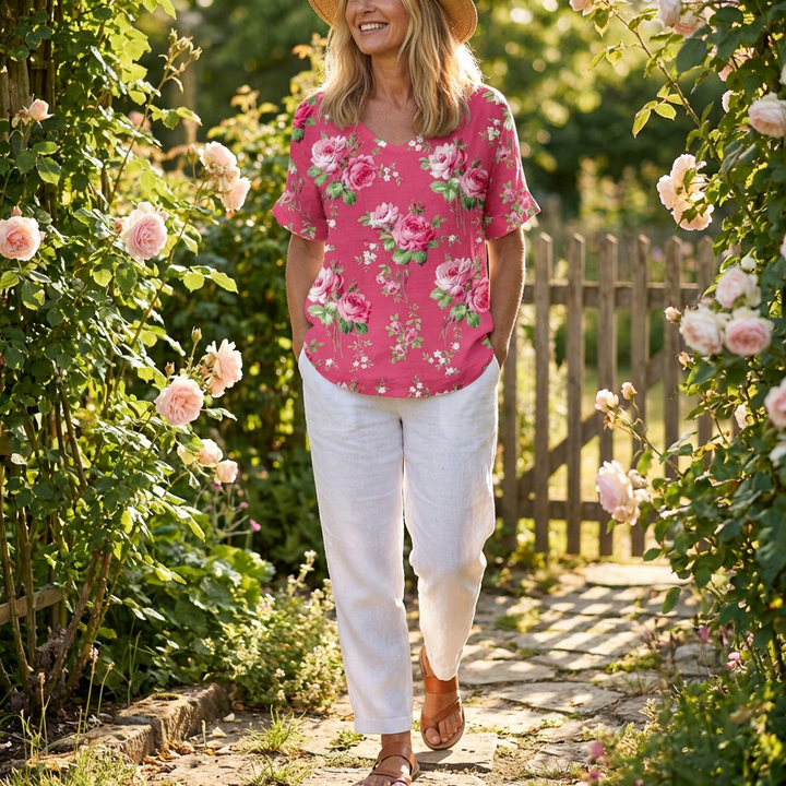 Rosa | Maglietta floreale a maniche corte donna