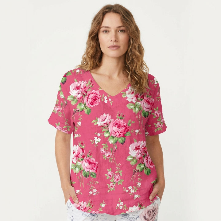 Rosa | Maglietta floreale a maniche corte donna