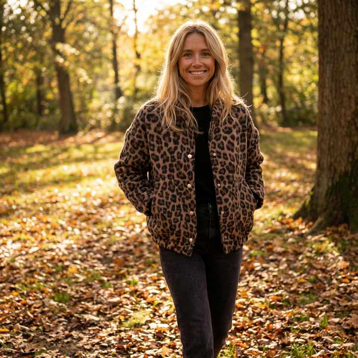 Sandra | Chaqueta oversize de leopardo abotonada para mujer