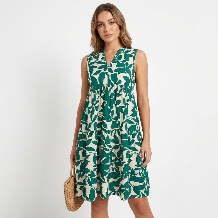 Selva | Vestito Donna Senza Maniche Stampato a Balze