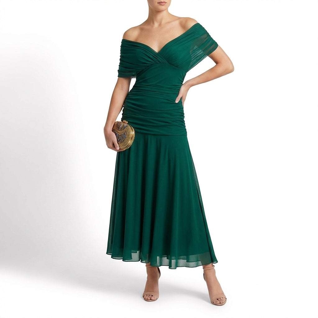 Severina | Abito Maxi Donna Drappeggiato con Spalle Scese