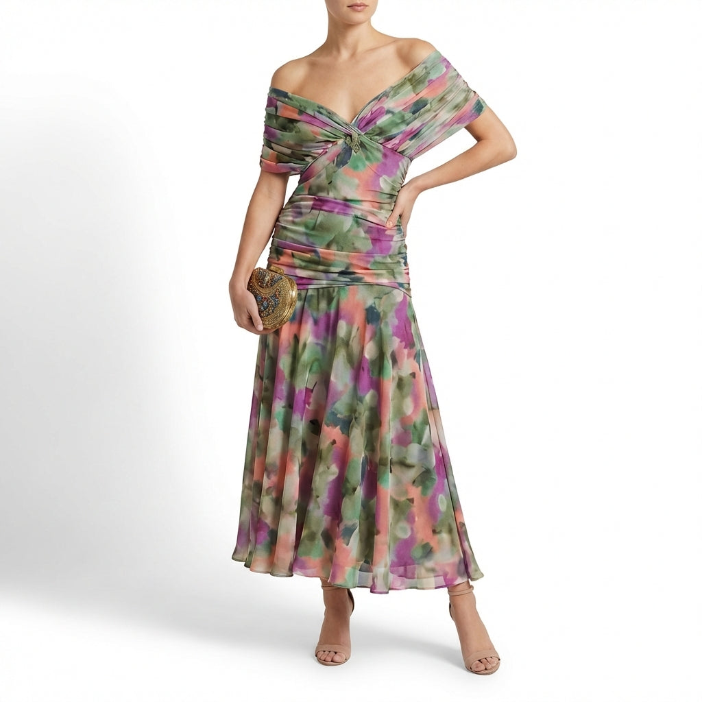 Severina | Abito Maxi Donna Drappeggiato con Spalle Scese