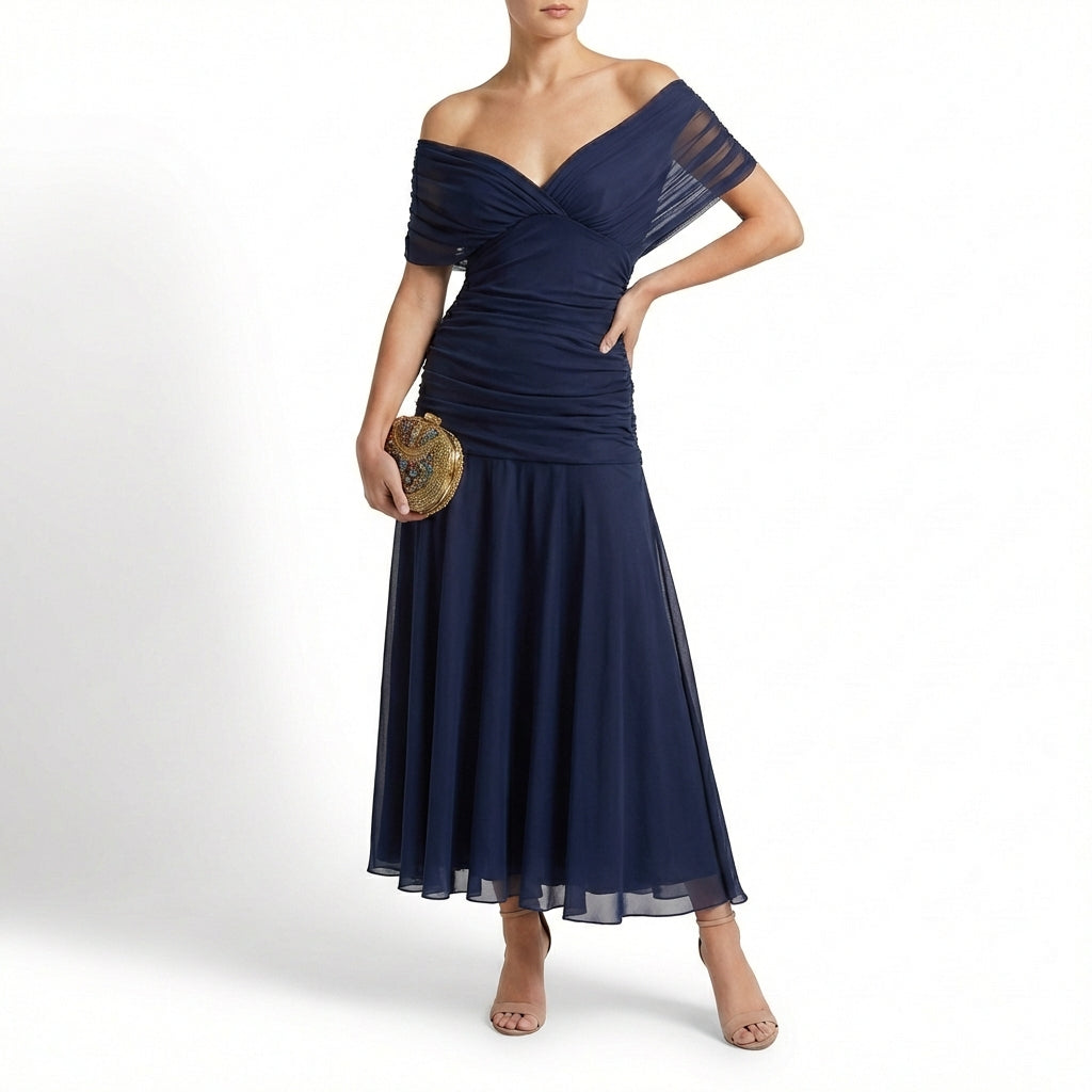 Severina | Abito Maxi Donna Drappeggiato con Spalle Scese