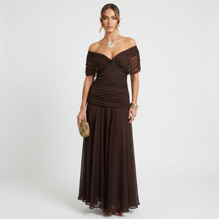 Severina | Abito Maxi Donna Drappeggiato con Spalle Scese