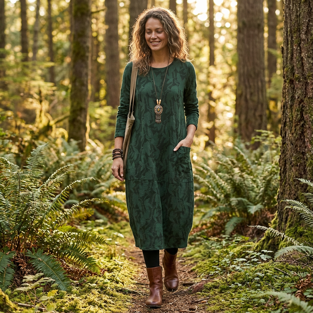 Shannon | Vestito midi a manica lunga con tasche da donna