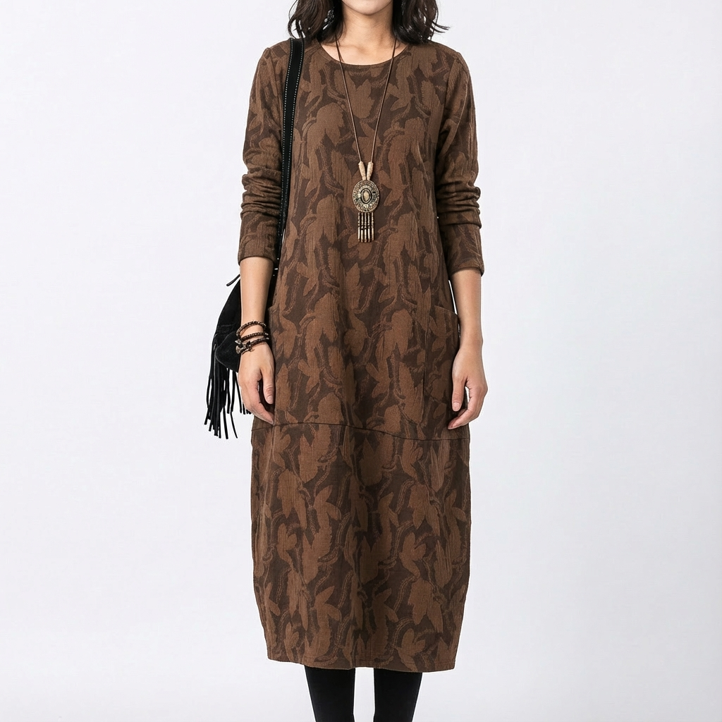 Shannon | Vestito midi a manica lunga con tasche da donna