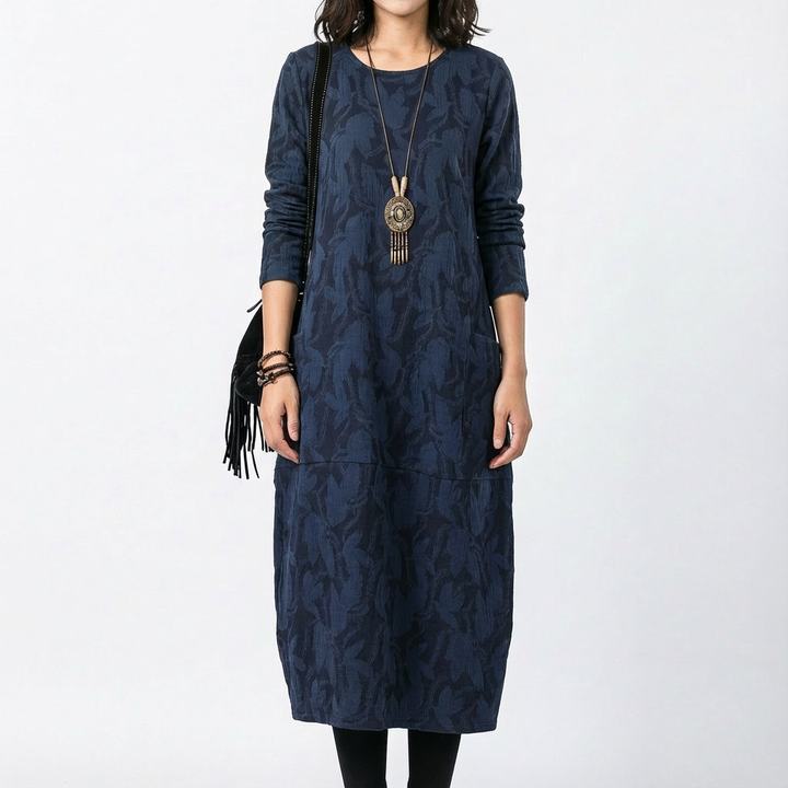 Shannon | Vestito midi a manica lunga con tasche da donna