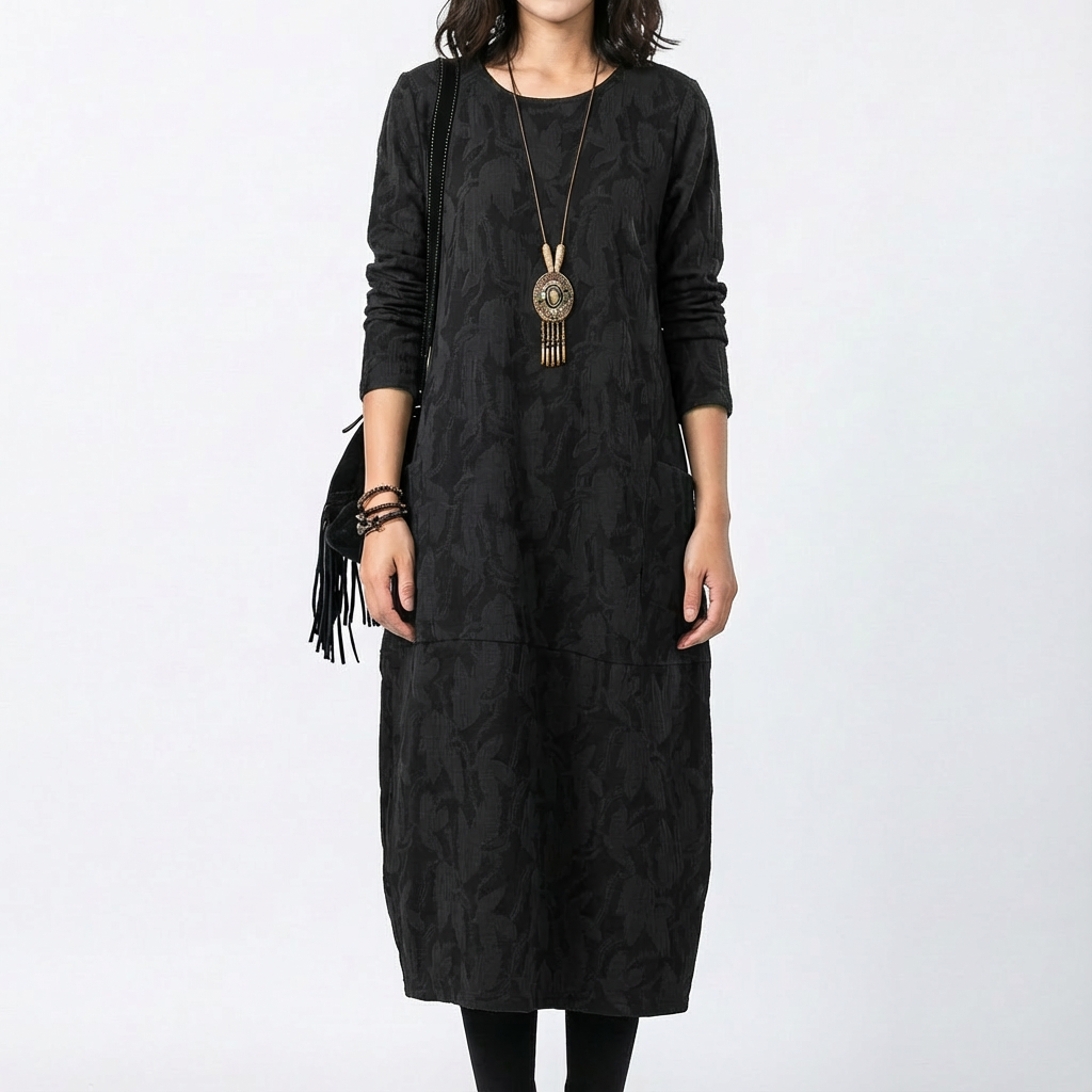 Shannon | Vestito midi a manica lunga con tasche da donna