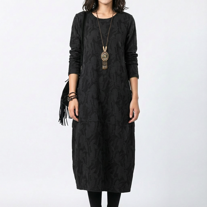 Shannon | Vestito midi a manica lunga con tasche da donna