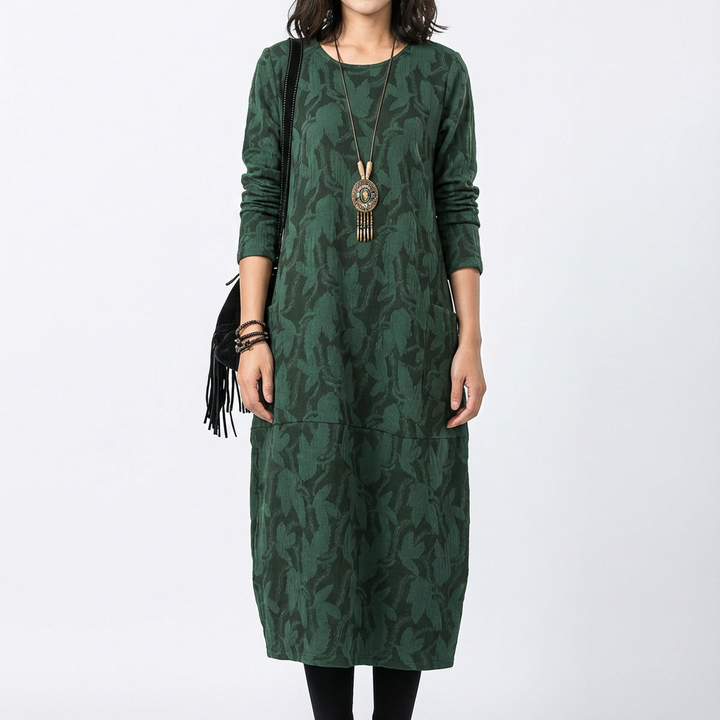 Shannon | Vestito midi a manica lunga con tasche da donna