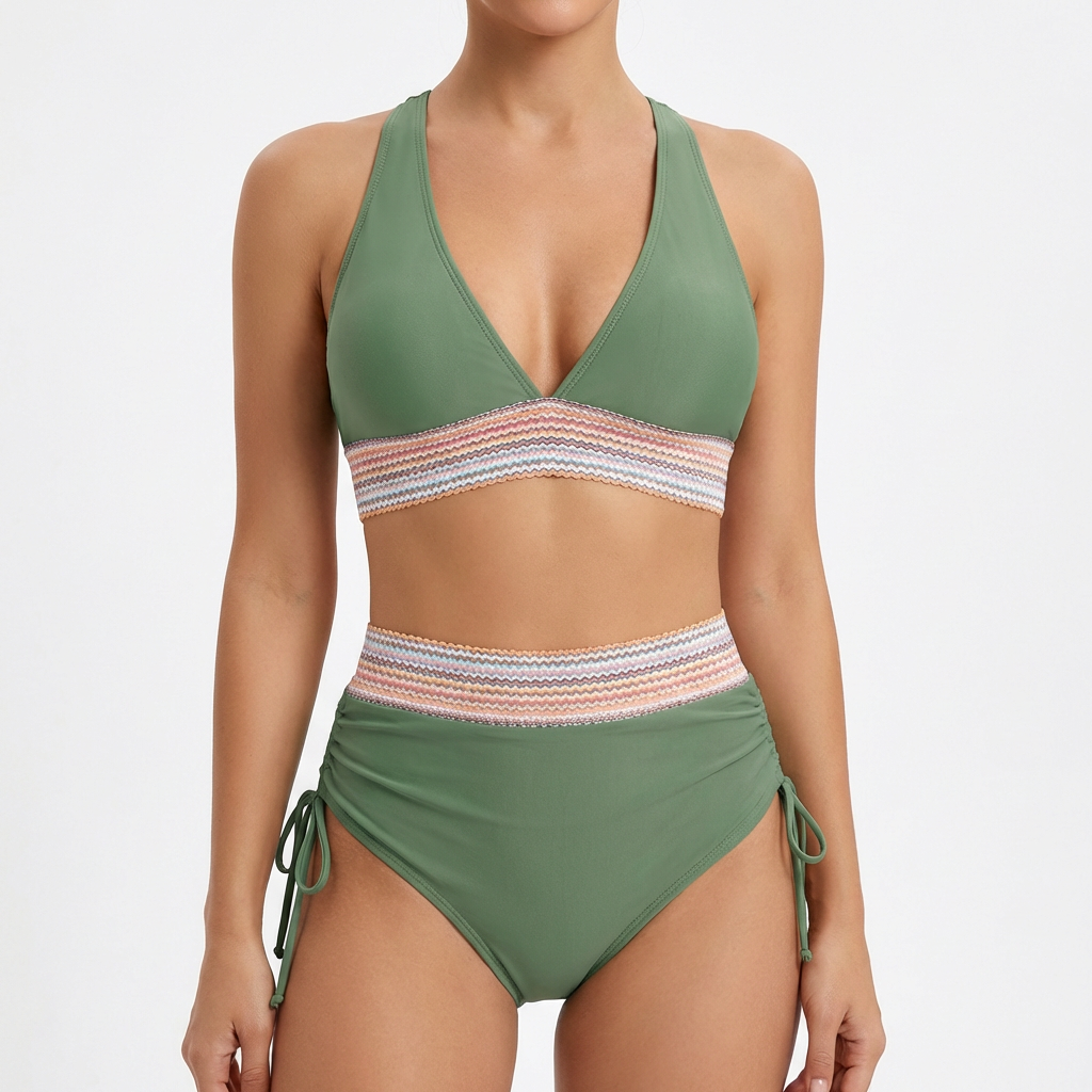 Sofia | Bikini Mujer Con Escote En V Profundo Y Detalle Fruncido Lateral | Elegante