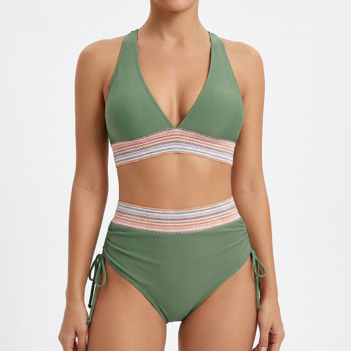 Sofia | Bikini Mujer Con Escote En V Profundo Y Detalle Fruncido Lateral | Elegante
