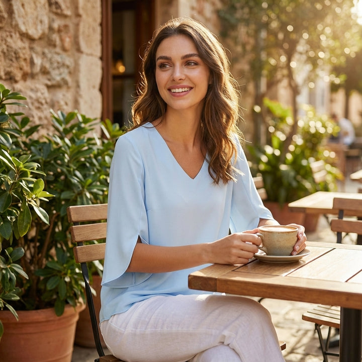 Sofia | Camicetta Donna con Scollo a V e Manica a Tre Quarti | Elegante Informale