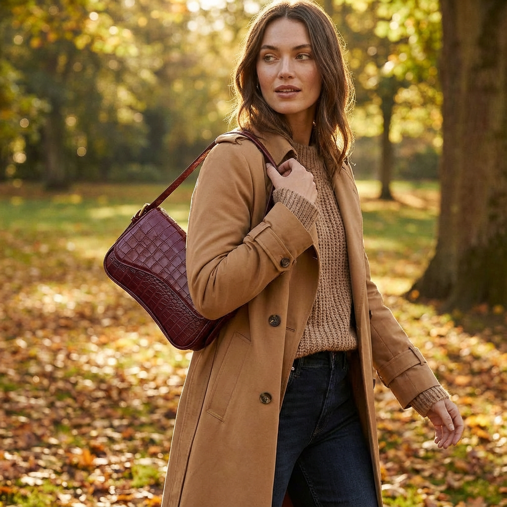 Sofia | Borsa Baguette Donna con Effetto Coccodrillo e Colore Bordeaux | Sofisticata