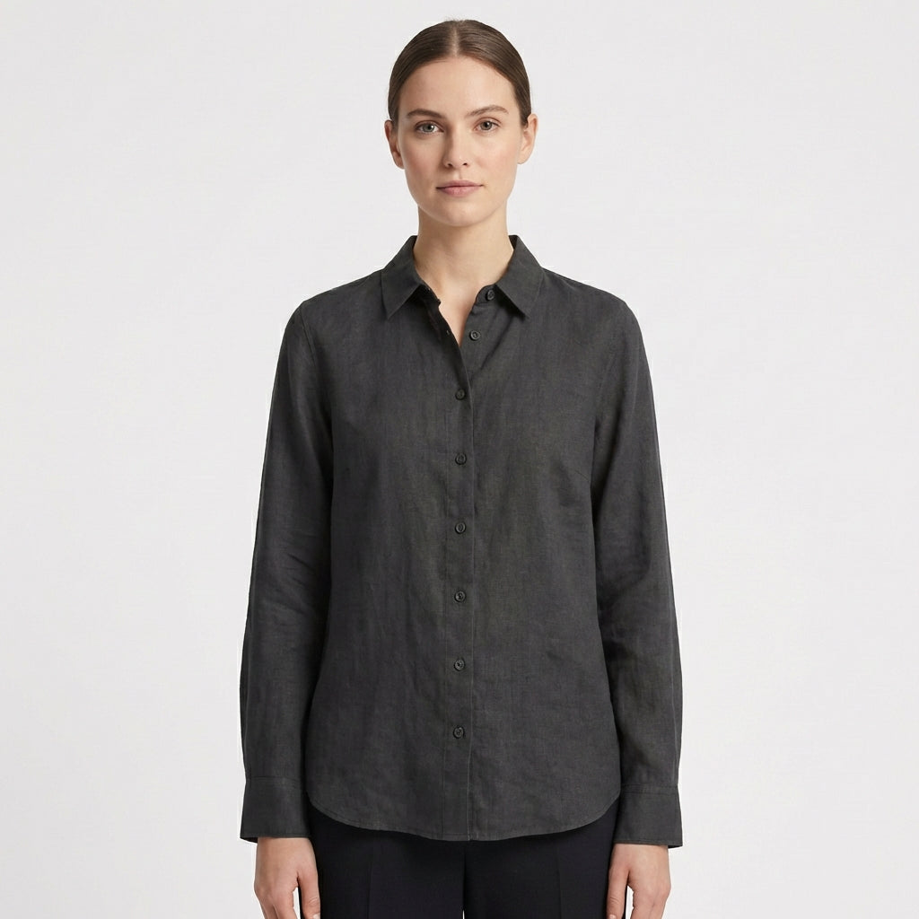 Sofia | Camisa Mujer Con Cuello Clásico Y Bajo Redondeado | Casual