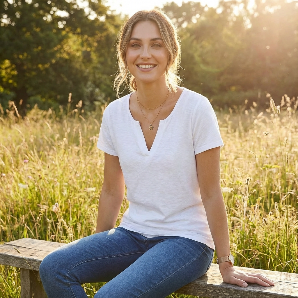 Sofia | Camiseta Mujer Blanco Con Escote De Pico Y Manga Corta | Casual