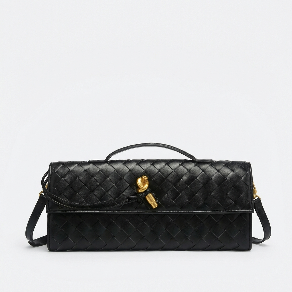 Sofia | Borsa da Donna a Mano con Intreccio e Chiusura a Nodo Dorato | Elegante