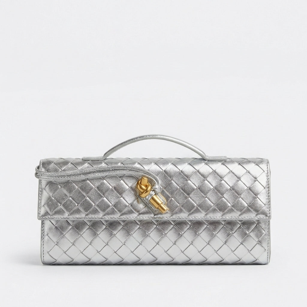 Sofia | Borsa da Donna a Mano con Intreccio e Chiusura a Nodo Dorato | Elegante