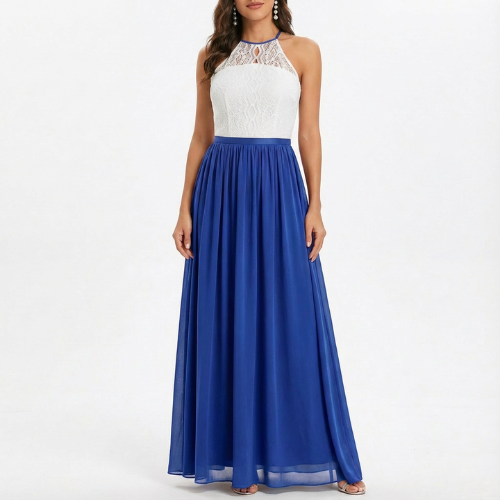Sofia | Abito Maxi Donna con Pizzo, Scollo Halter e Gonna in Chiffon | Elegante