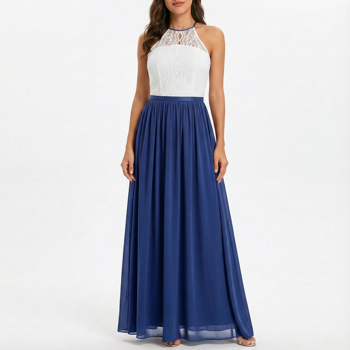Sofia | Abito Maxi Donna con Pizzo, Scollo Halter e Gonna in Chiffon | Elegante