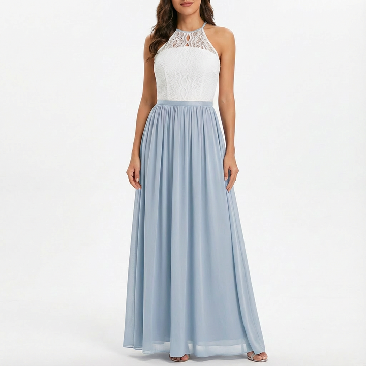 Sofia | Abito Maxi Donna con Pizzo, Scollo Halter e Gonna in Chiffon | Elegante