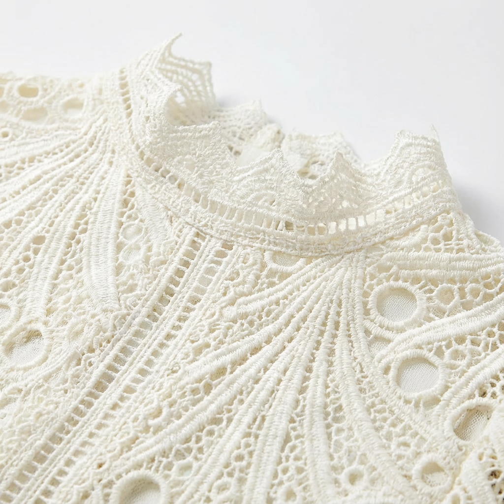 Sofia | Abito Midi Donna con Ricamo Inglese e Collo Alto | Elegante