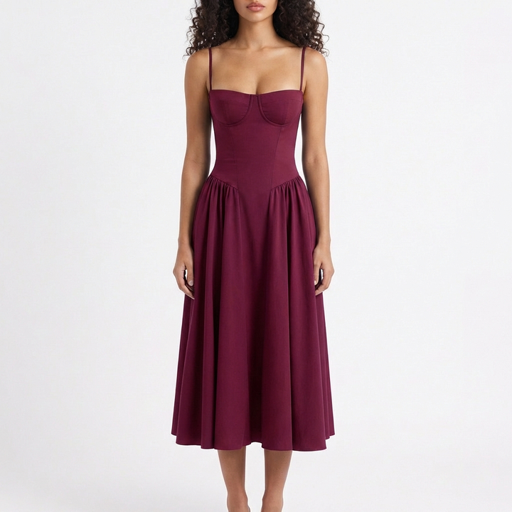 Sofia | Abito Midi Donna con Corsetto e Spalline Sottili | Romantico