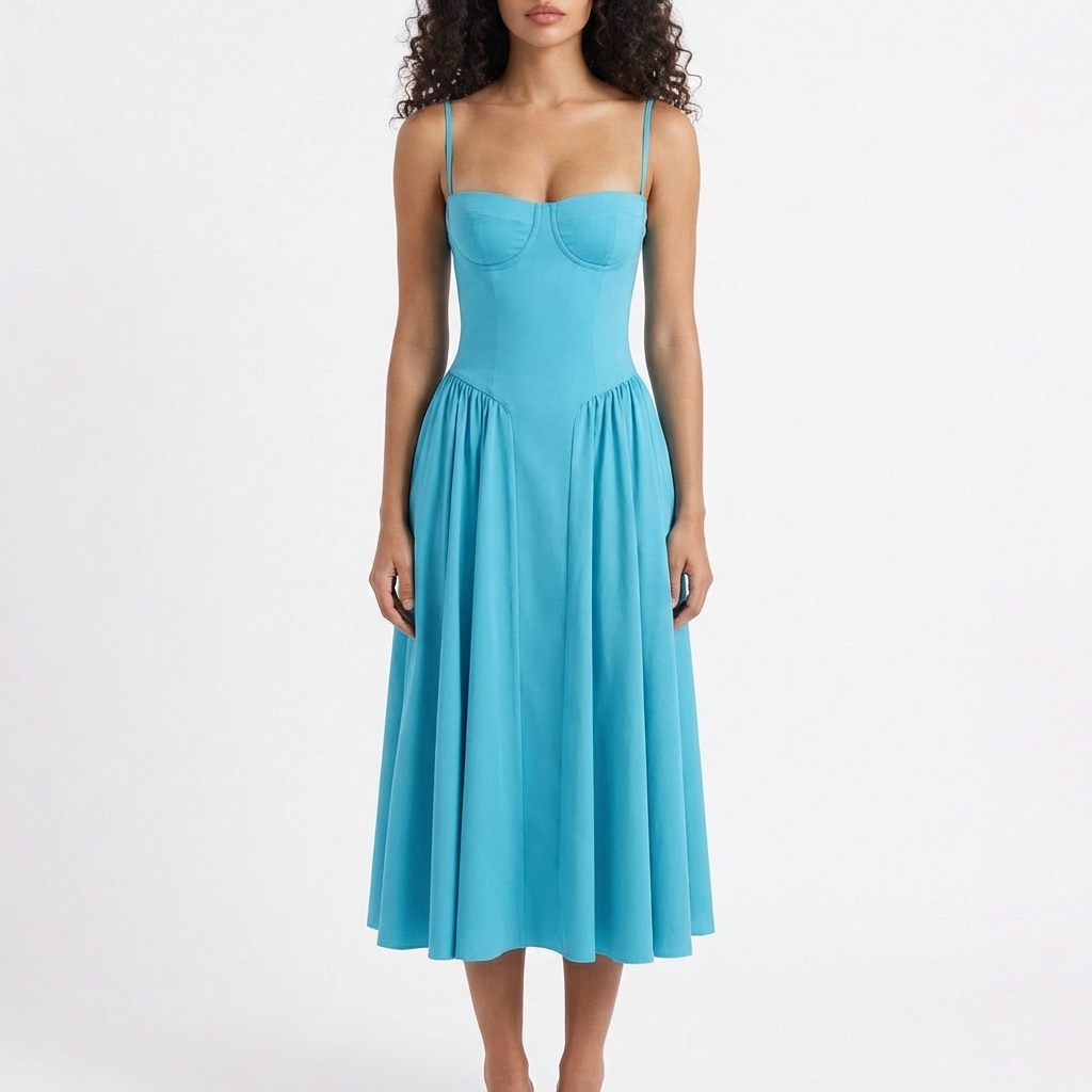 Sofia | Abito Midi Donna con Corsetto e Spalline Sottili | Romantico