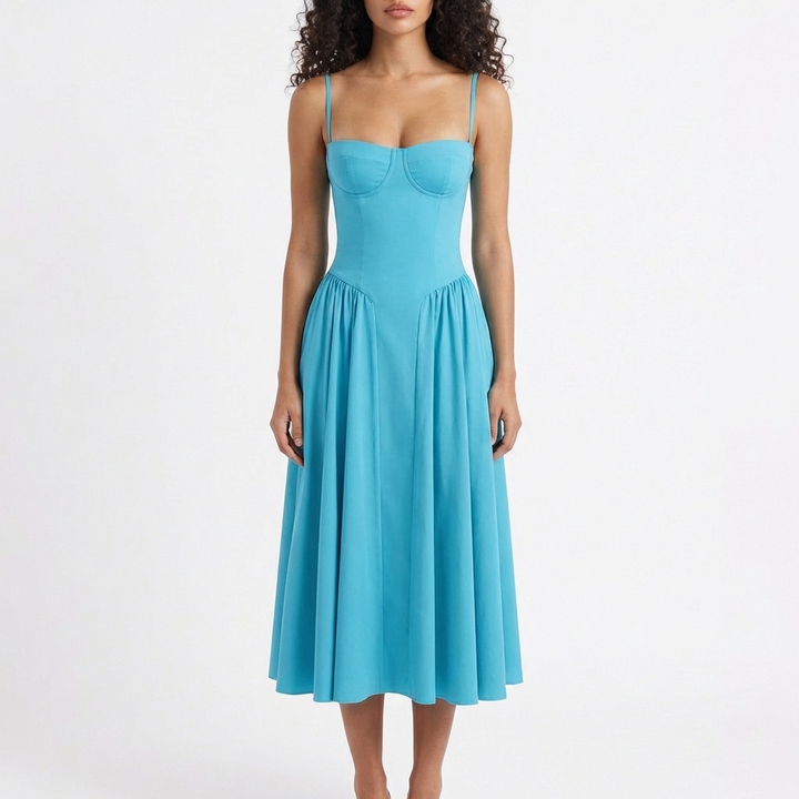 Sofia | Abito Midi Donna con Corsetto e Spalline Sottili | Romantico