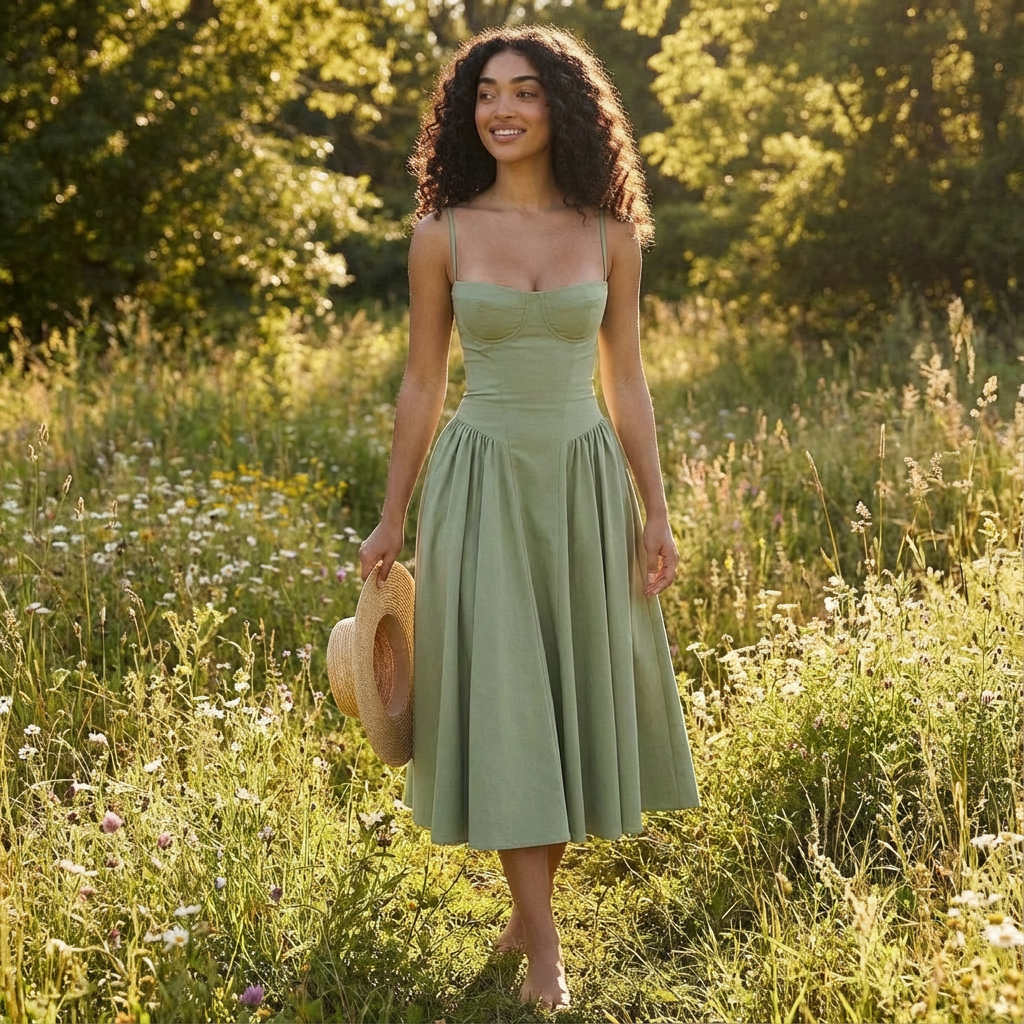 Sofia | Abito Midi Donna con Corsetto e Spalline Sottili | Romantico