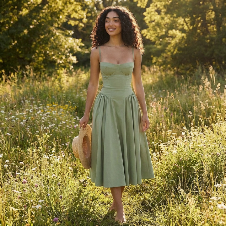 Sofia | Abito Midi Donna con Corsetto e Spalline Sottili | Romantico