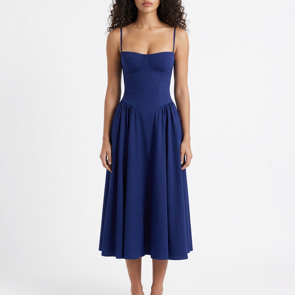 Sofia | Abito Midi Donna con Corsetto e Spalline Sottili | Romantico