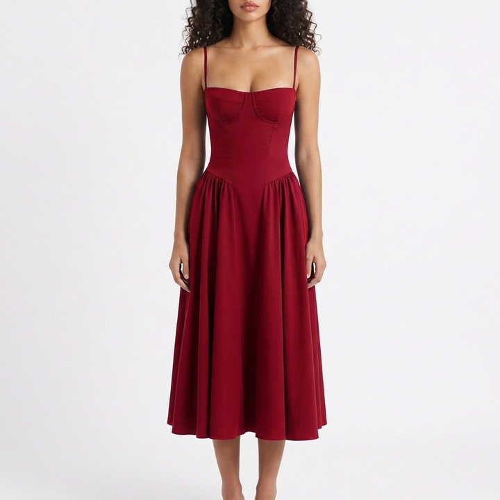 Sofia | Abito Midi Donna con Corsetto e Spalline Sottili | Romantico