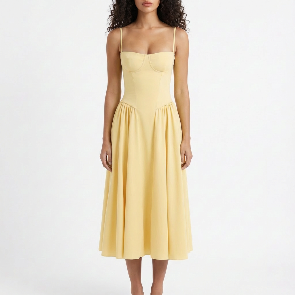 Sofia | Abito Midi Donna con Corsetto e Spalline Sottili | Romantico