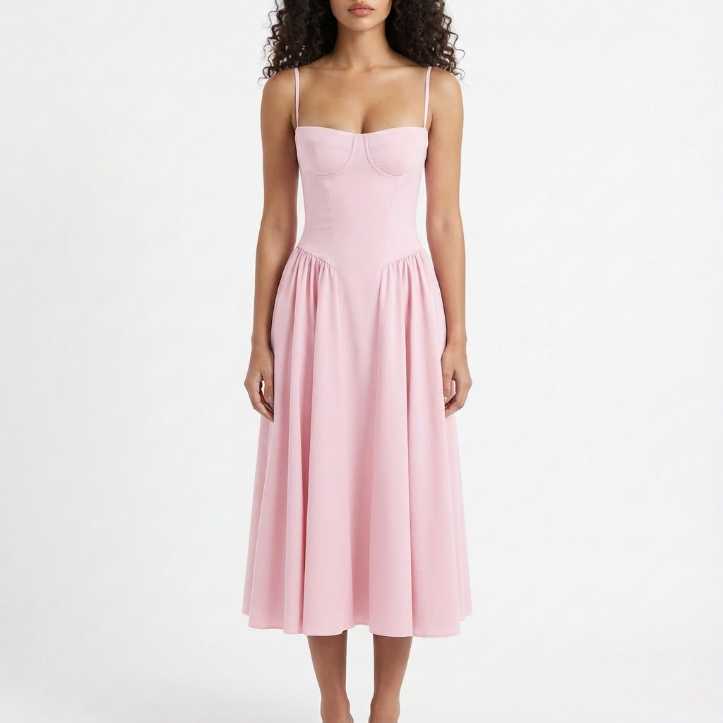 Sofia | Abito Midi Donna con Corsetto e Spalline Sottili | Romantico