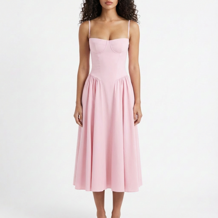 Sofia | Abito Midi Donna con Corsetto e Spalline Sottili | Romantico