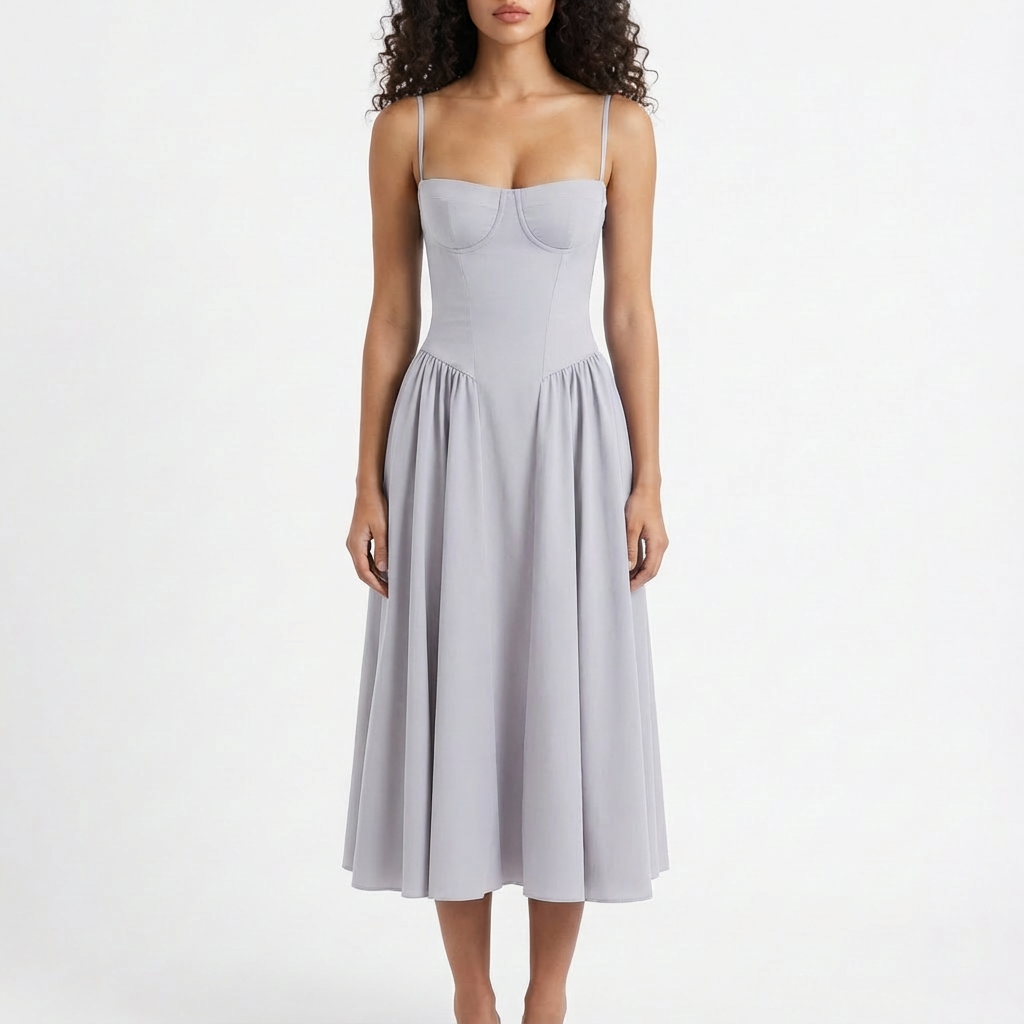 Sofia | Abito Midi Donna con Corsetto e Spalline Sottili | Romantico