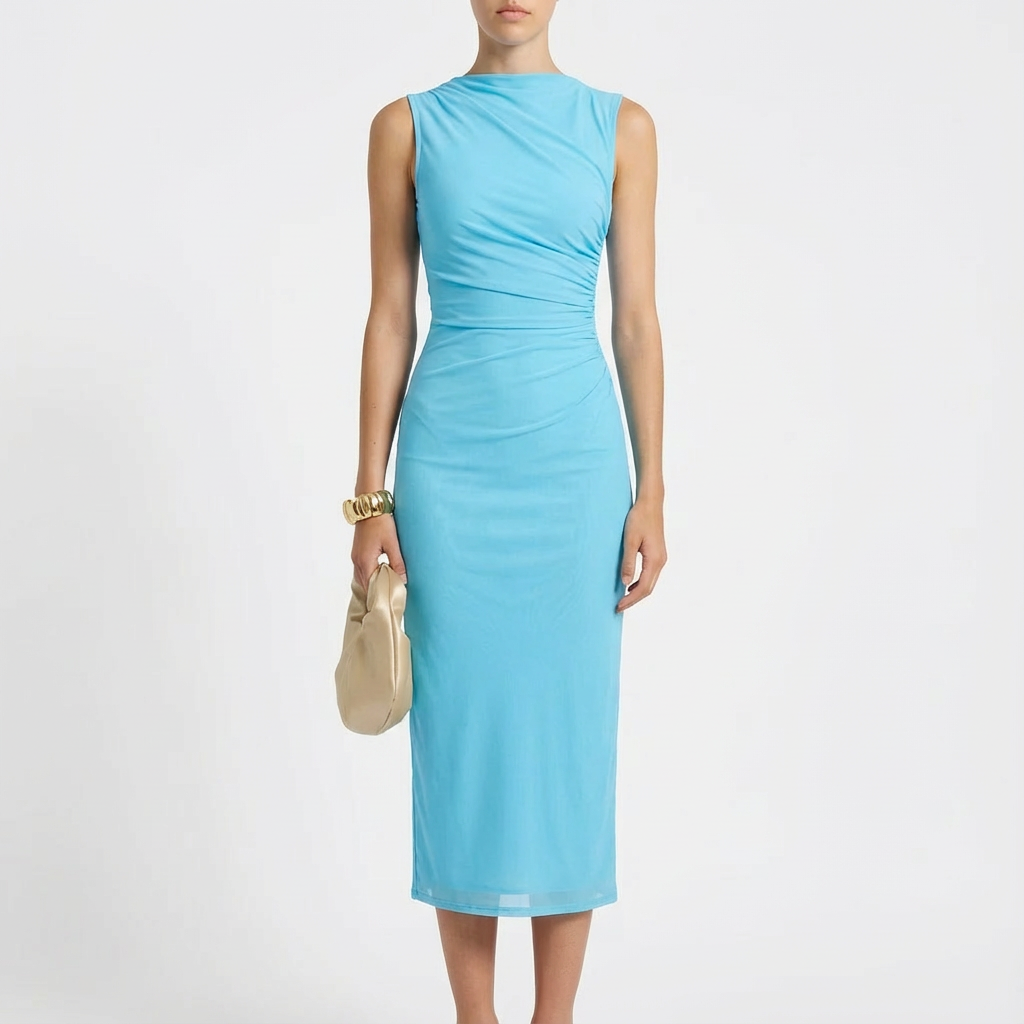 Sofia | Abito Midi Donna con Effetto Sfumato e Dettaglio Arricciato | Elegante