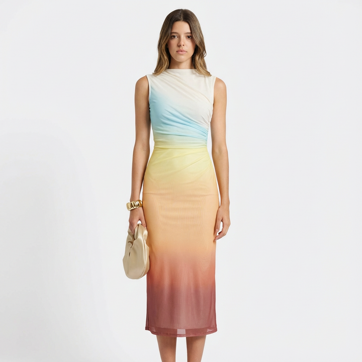 Sofia | Abito Midi Donna con Effetto Sfumato e Dettaglio Arricciato | Elegante